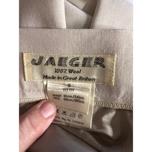 Vintage Jaeger Pure Wool Tan Skirt Midi Pleated Size 8 Y2K Professional - Picture 8 of 11